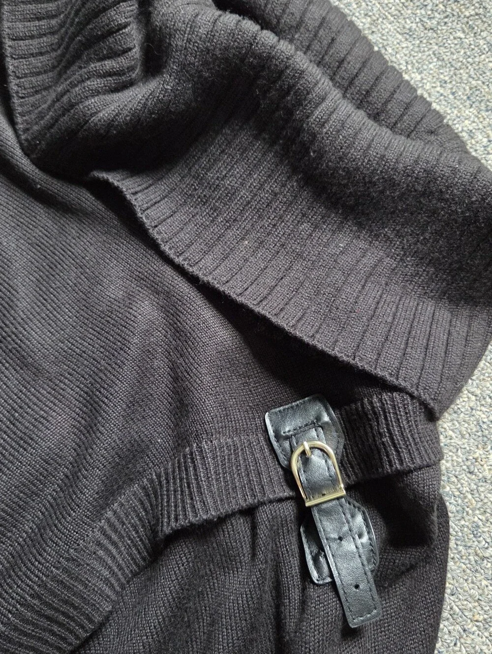 Calvin Klein Black Cowl Neck Convertible Buckle Poncho Sweater Wrap L XL